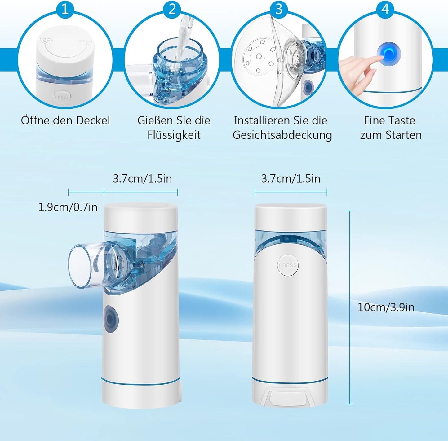 Winload Inhalationsgerät Tragbar Vernebler Set, Inhalator mit Mundstück und Maske,USB Wiederaufladbar, Inhaliergerät für Kinder und Erwachsene