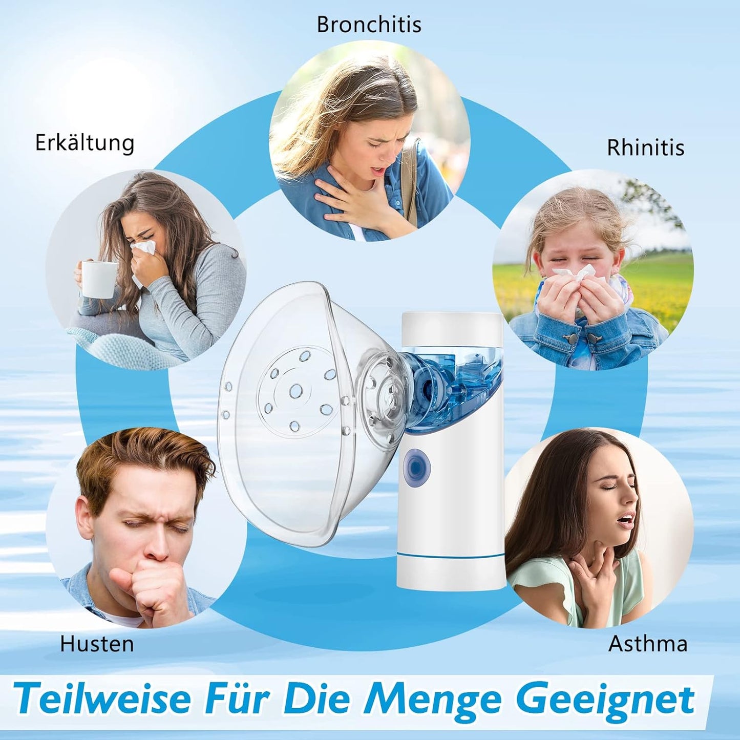 Winload Inhalationsgerät Tragbar Vernebler Set, Inhalator mit Mundstück und Maske,USB Wiederaufladbar, Inhaliergerät für Kinder und Erwachsene