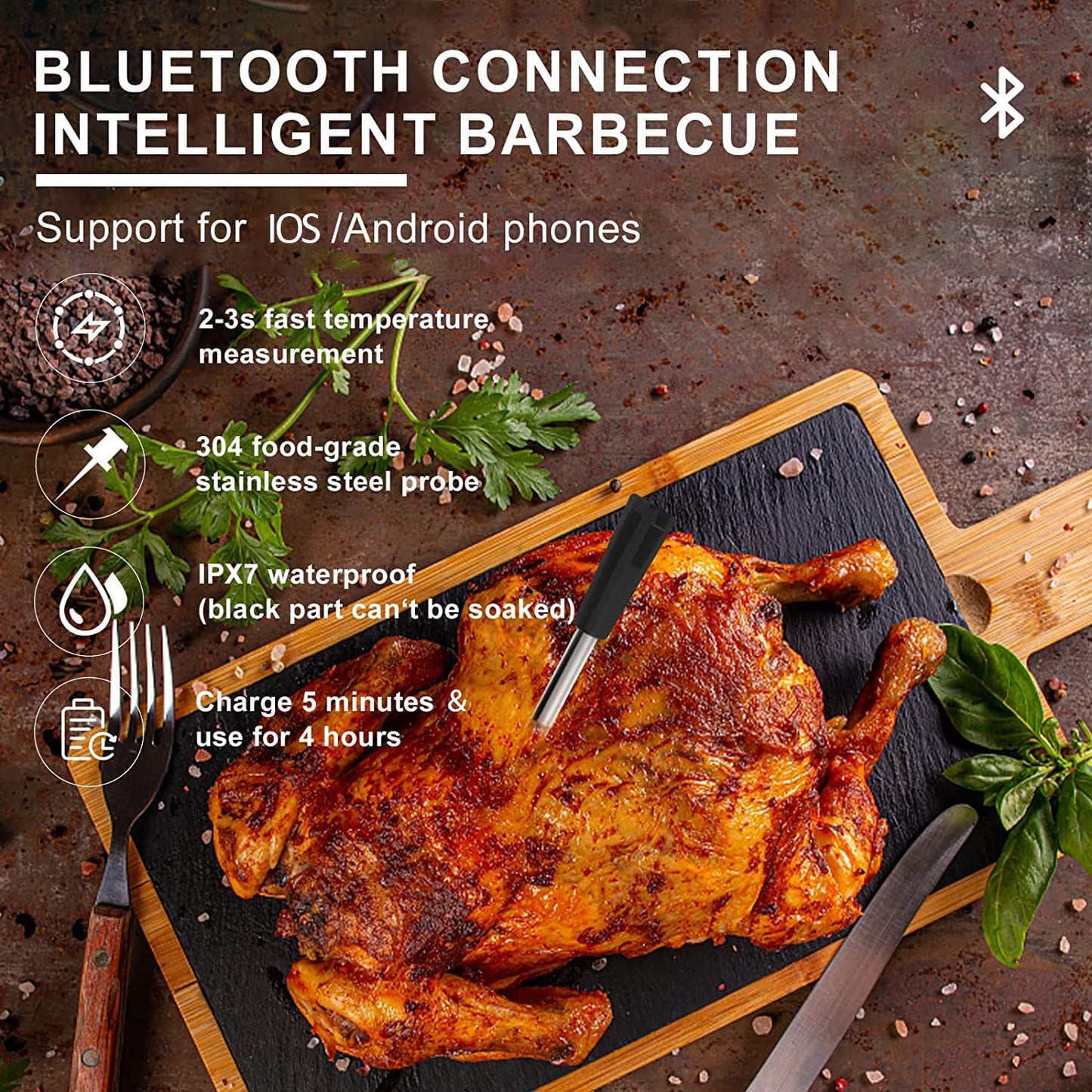 Winnes Fleischthermometer Wireless bratenthermometer Meat Thermometer iOS /Android App