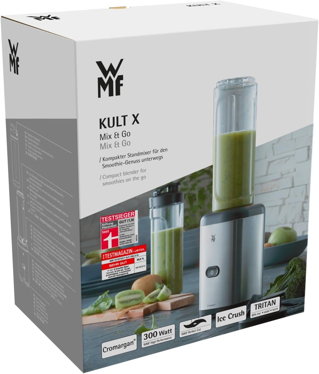 WMF Kult Mix & Go Mini Smoothie Maker, Standmixer, Blender elektrisch, Shake Mixer 300 Watt, Tritan-Kunststoff Flasche