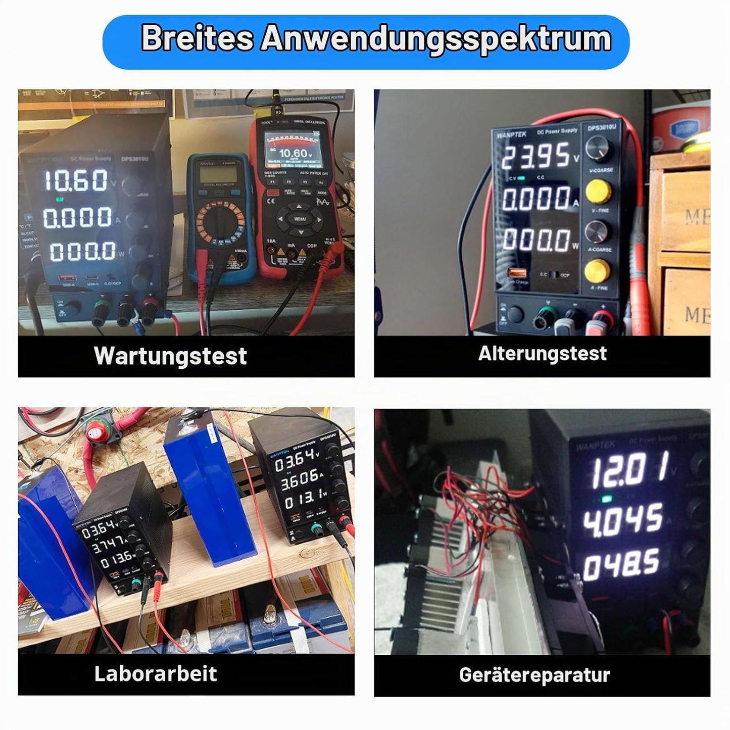 WANPTEK Labornetzteil Regelbar 120V 3A mit OCP-Schutz/USB-A/Type-C Schnellladeanschluss,