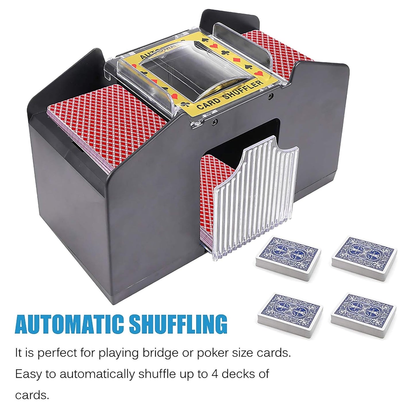 Wowlela Card Shuffler, Automatische Kartenmischmaschine 4 Deck für Poker, Rommé, UNO, Texas Holdem und Blackjack