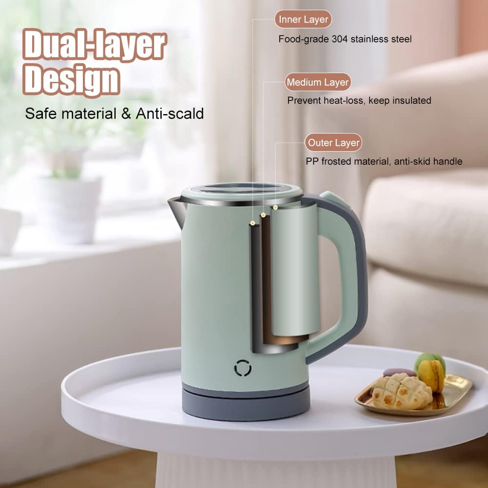 Woolala 0,8 L elektrischer Wasserkocher, 600 W, Edelstahl-Reisewasserkocher