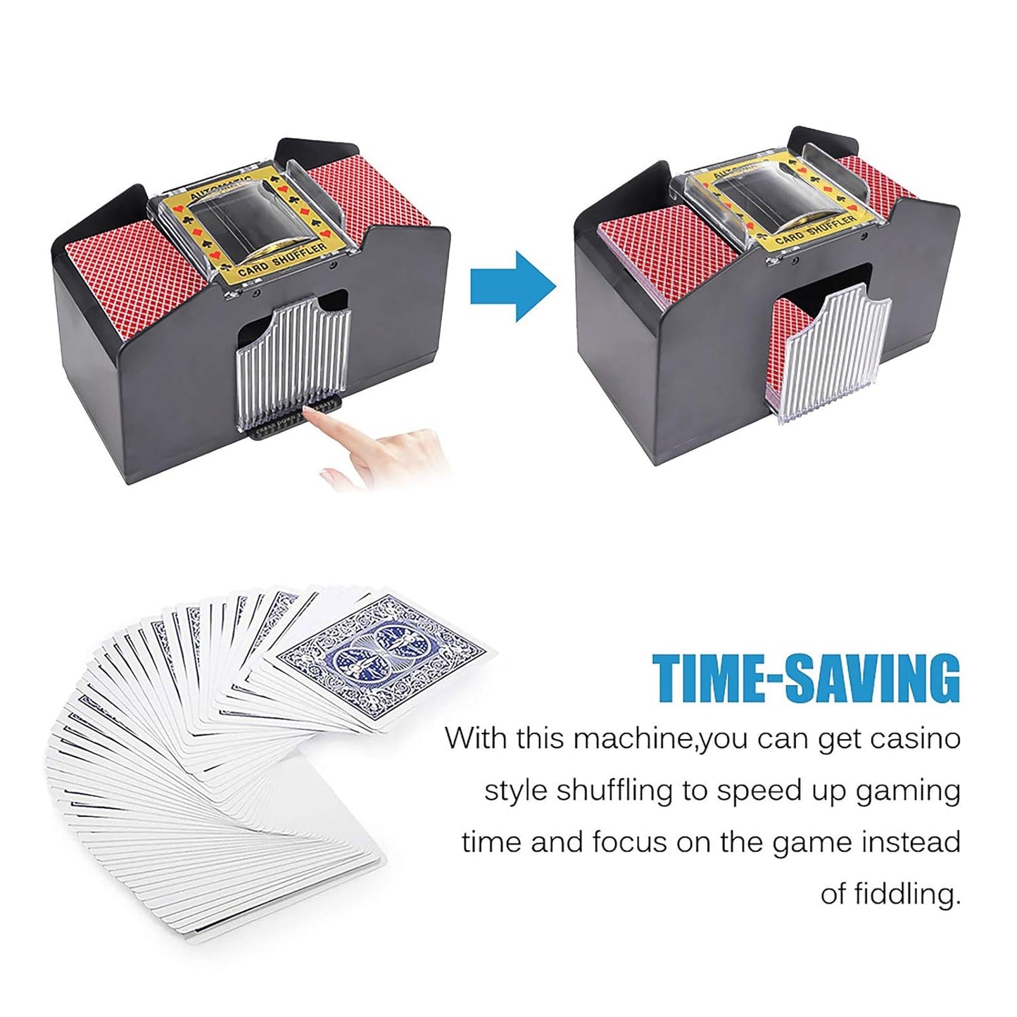 Wowlela Card Shuffler, Automatische Kartenmischmaschine 4 Deck für Poker, Rommé, UNO, Texas Holdem und Blackjack
