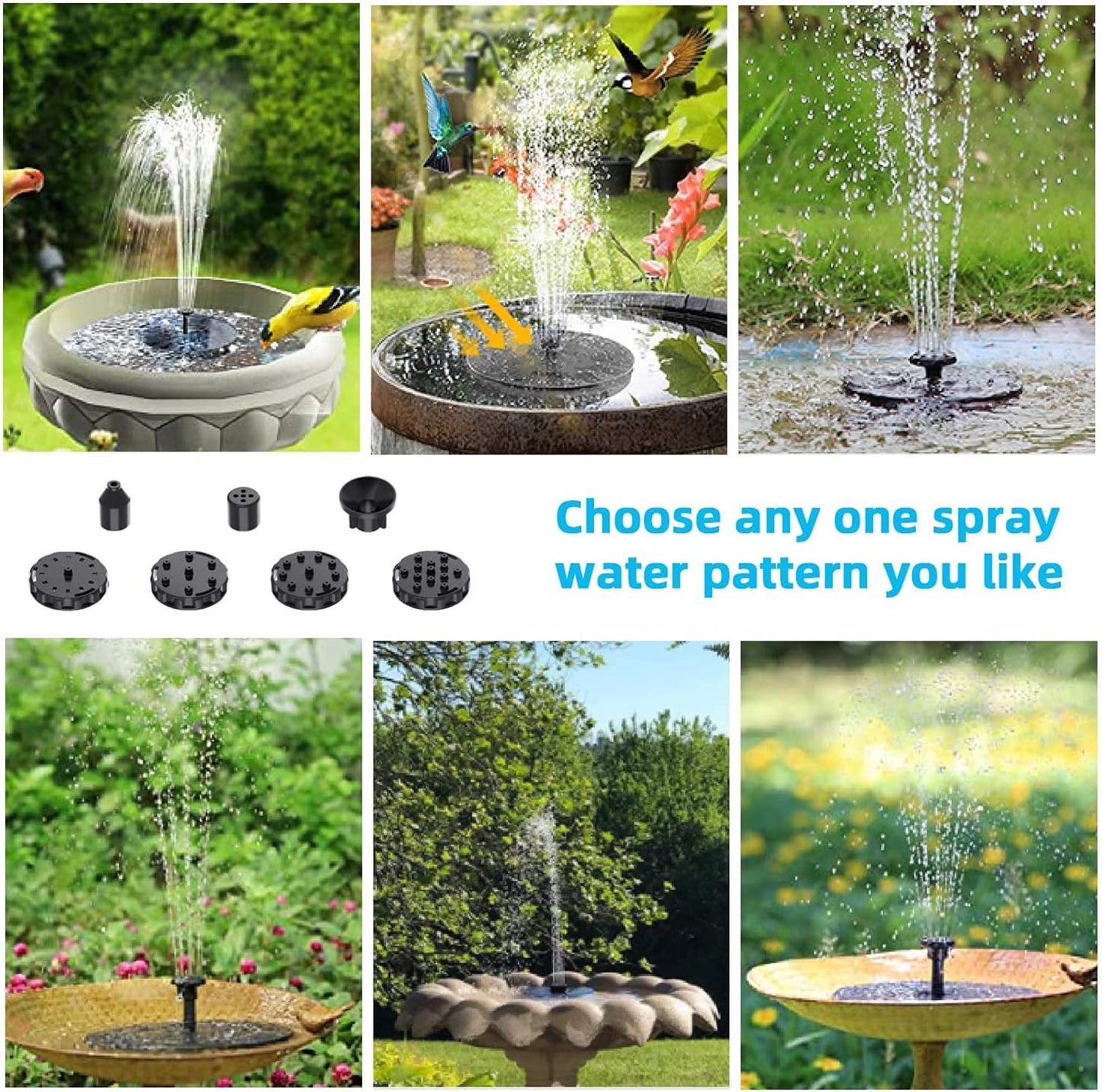 WOHOOH Solar Springbrunnen mit 3W Solar Panel mit 6 Düsens für gartendekoration