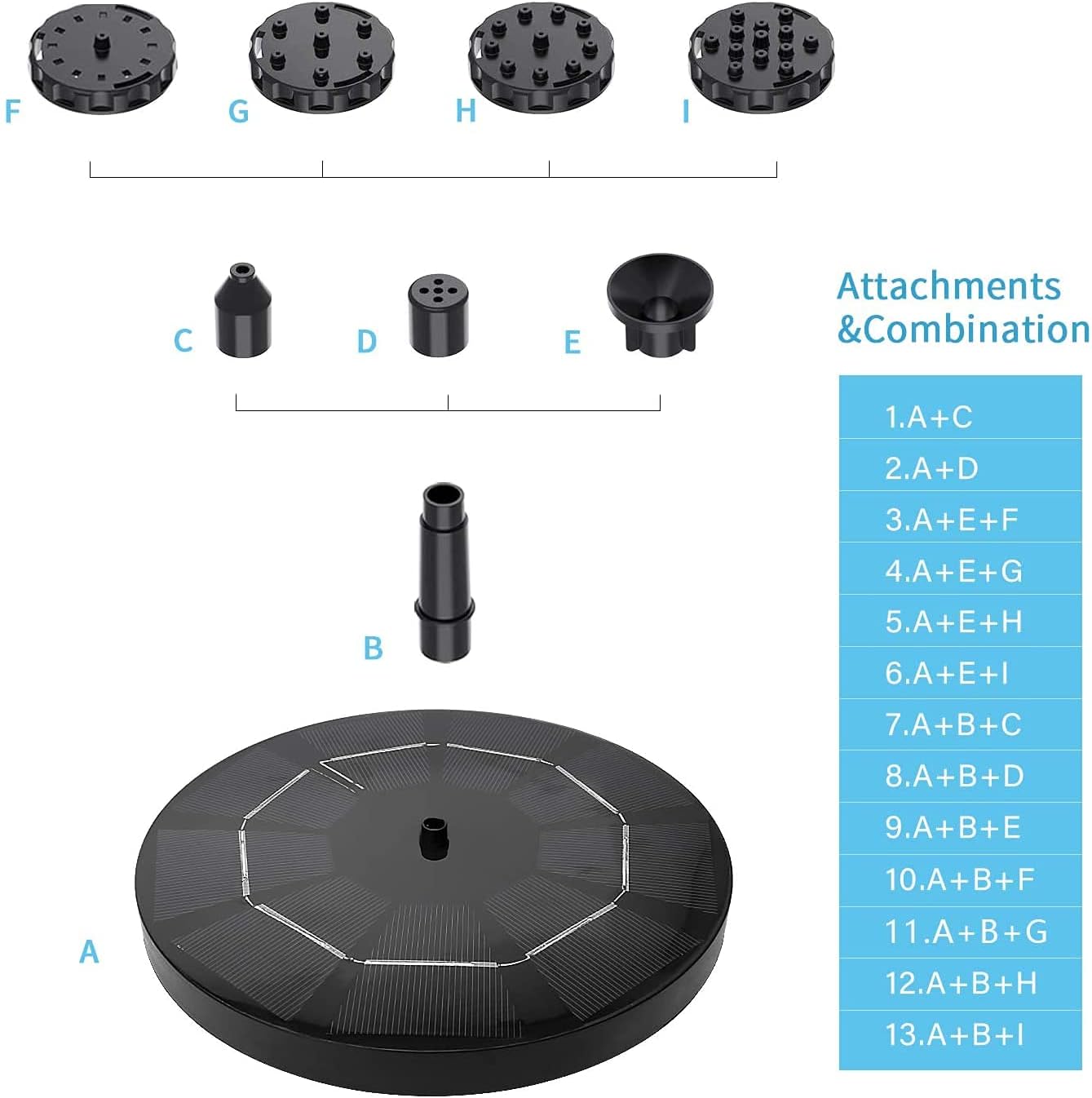 WOHOOH Solar Springbrunnen mit 3W Solar Panel mit 6 Düsens für gartendekoration