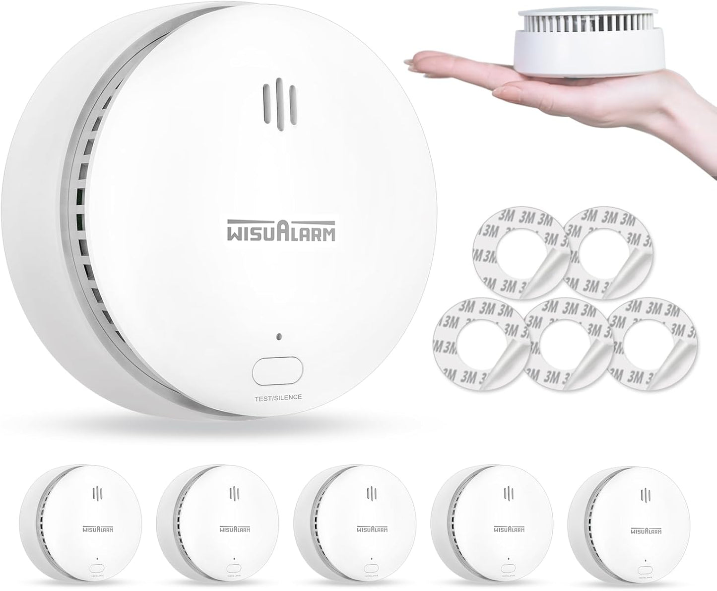 Wisualarm Rauchmelder 10 Jahre Batterie Brandmelder Ohne Bohren, TÜV (5 Stück)