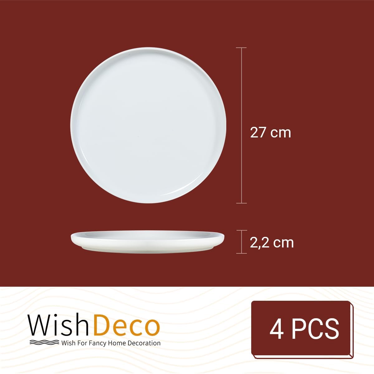 WishDeco Speiseteller Groß 4er Set, Kuchenteller Weiss 25 cm, Keramik Frühstücksteller