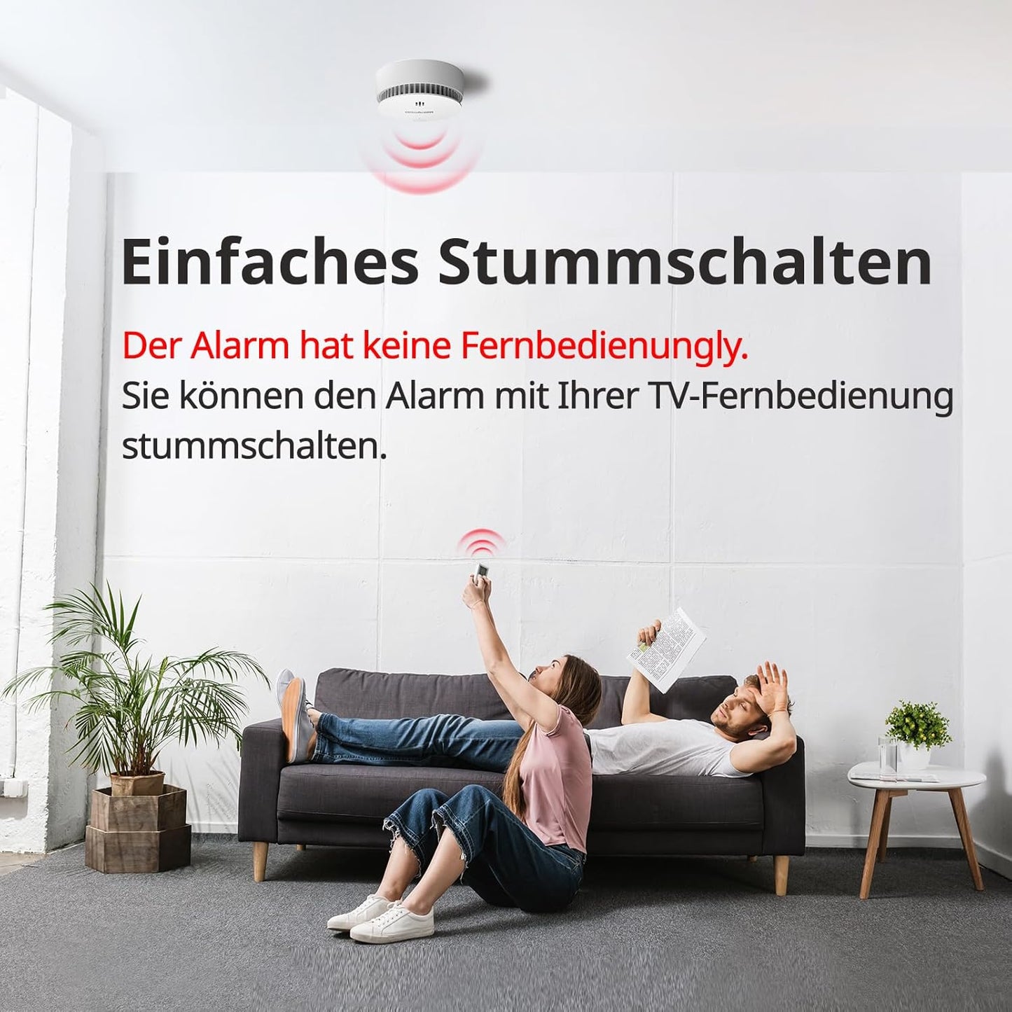 Wisualarm Rauchmelder 10 Jahre Batterie Brandmelder Ohne Bohren, TÜV (5 Stück)