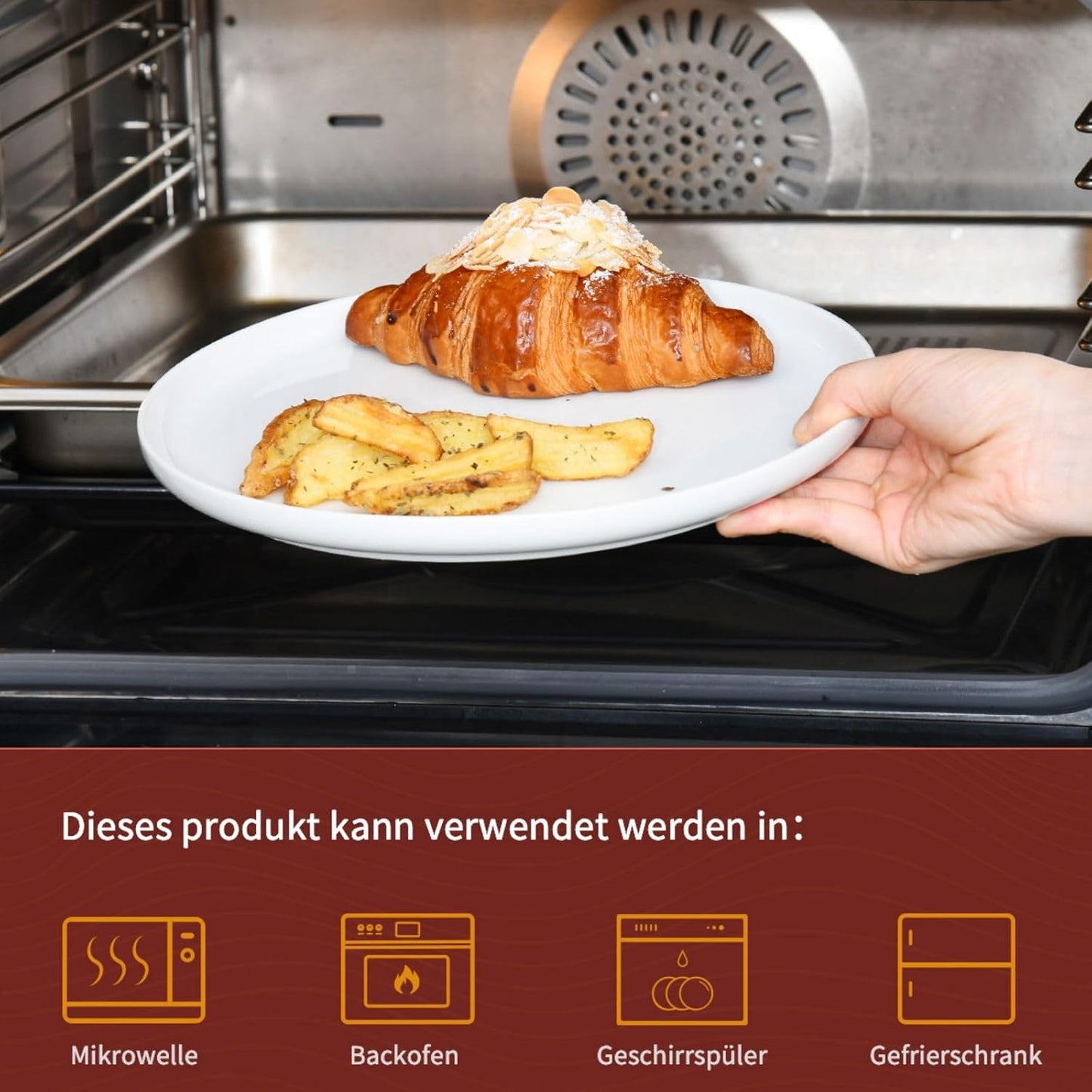 WishDeco Speiseteller Groß 4er Set, Kuchenteller Weiss 25 cm, Keramik Frühstücksteller
