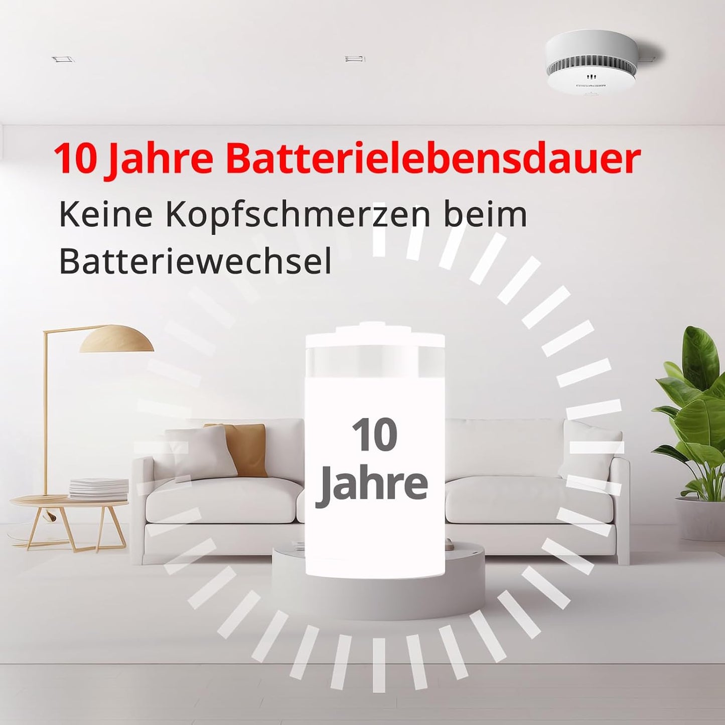 Wisualarm Rauchmelder 10 Jahre Batterie Brandmelder Ohne Bohren, TÜV (5 Stück)