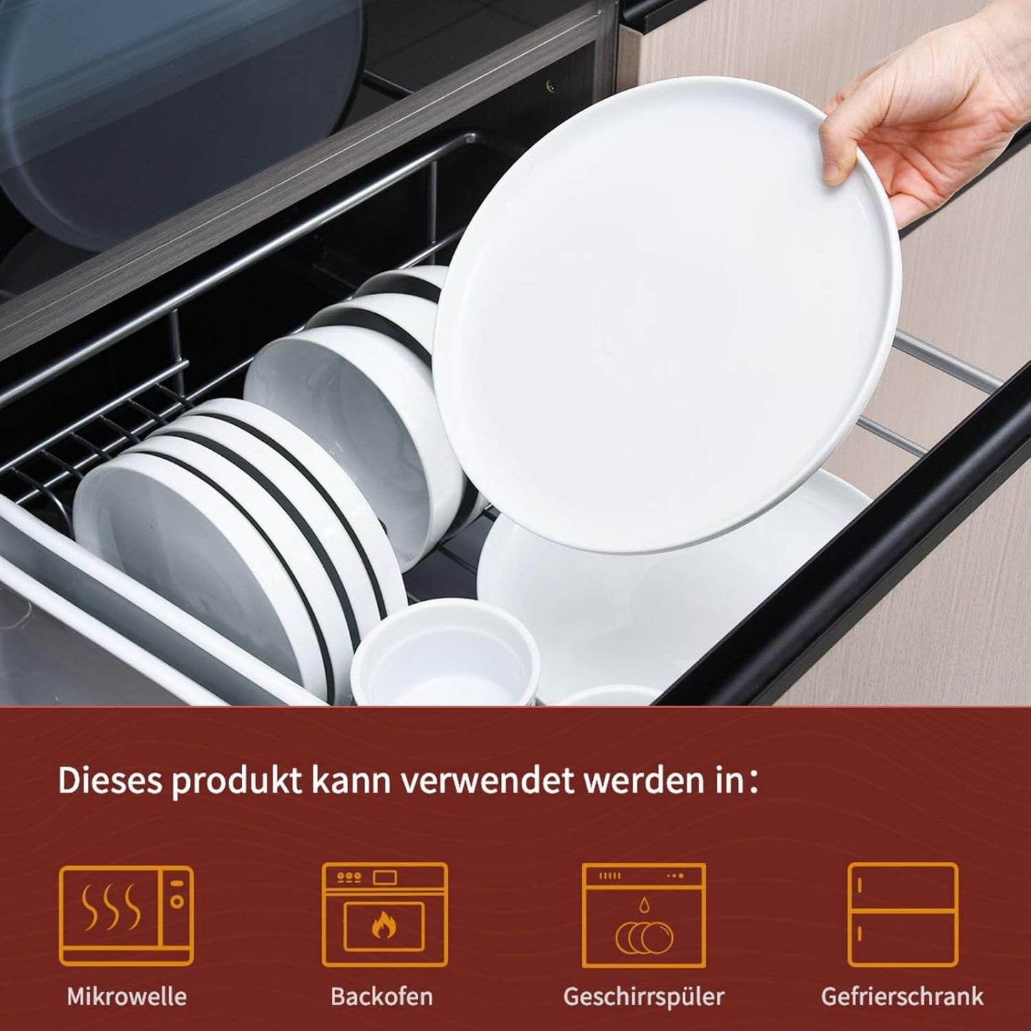 WishDeco Speiseteller Groß 4er Set, Kuchenteller Weiss 25 cm, Keramik Frühstücksteller