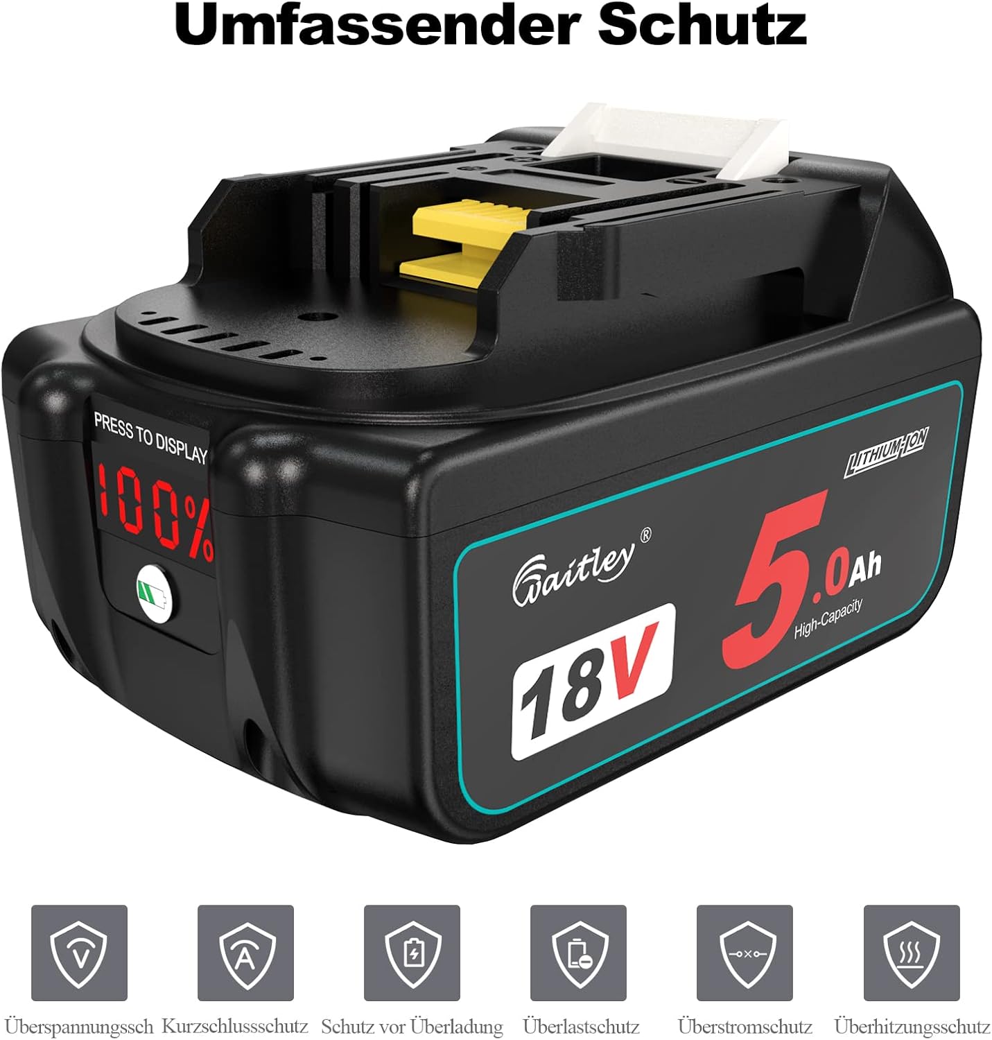 2X Waitley BL1850B 18V 5Ah Ersatzakku für Makita BL1830 BL1840 BL1850 BL1815 194205-3 LXT-400