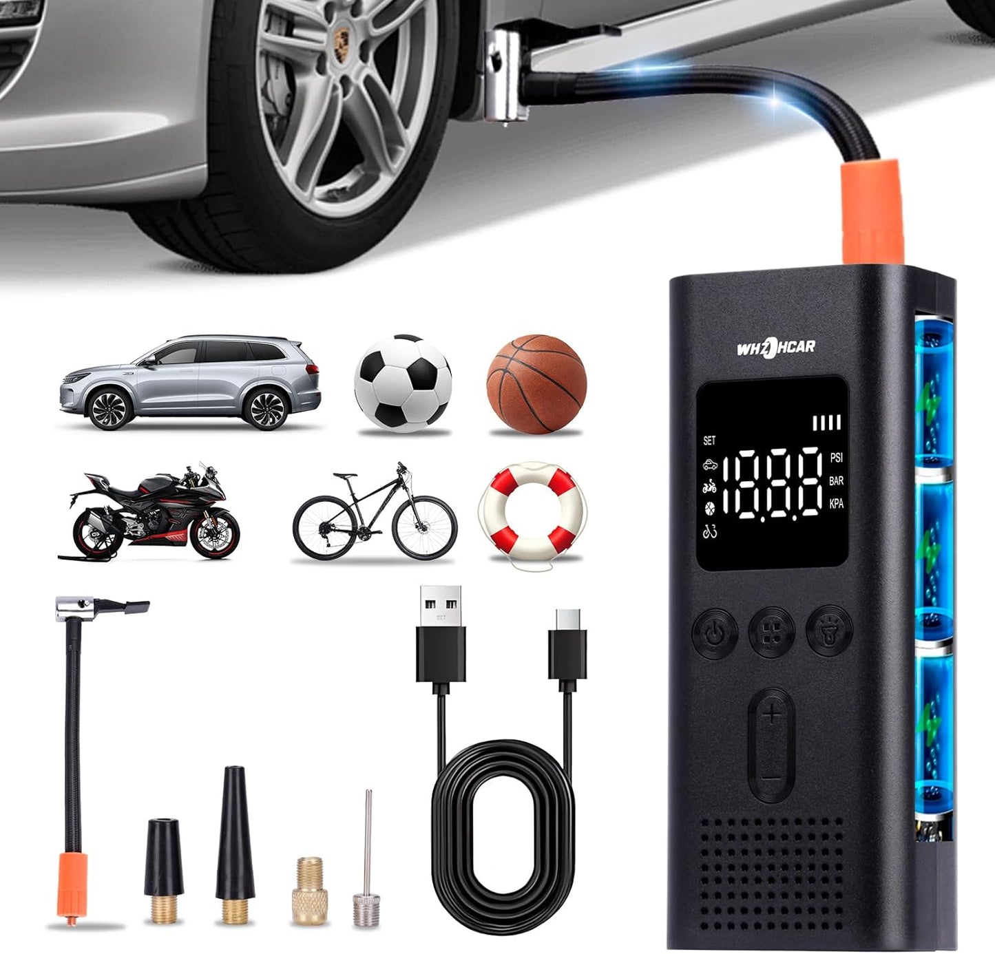 Elektrische Luftpumpe 6000mAh Wiederaufladbarer Autoreifen Pumpe 150PSI