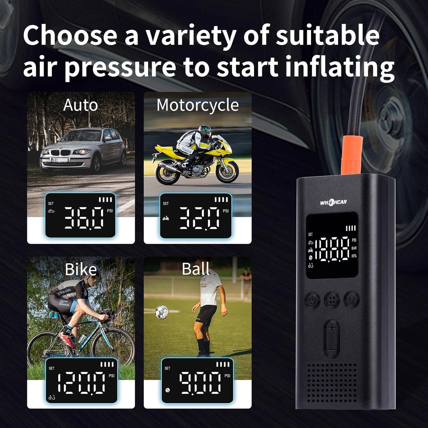 Elektrische Luftpumpe 6000mAh Wiederaufladbarer Autoreifen Pumpe 150PSI