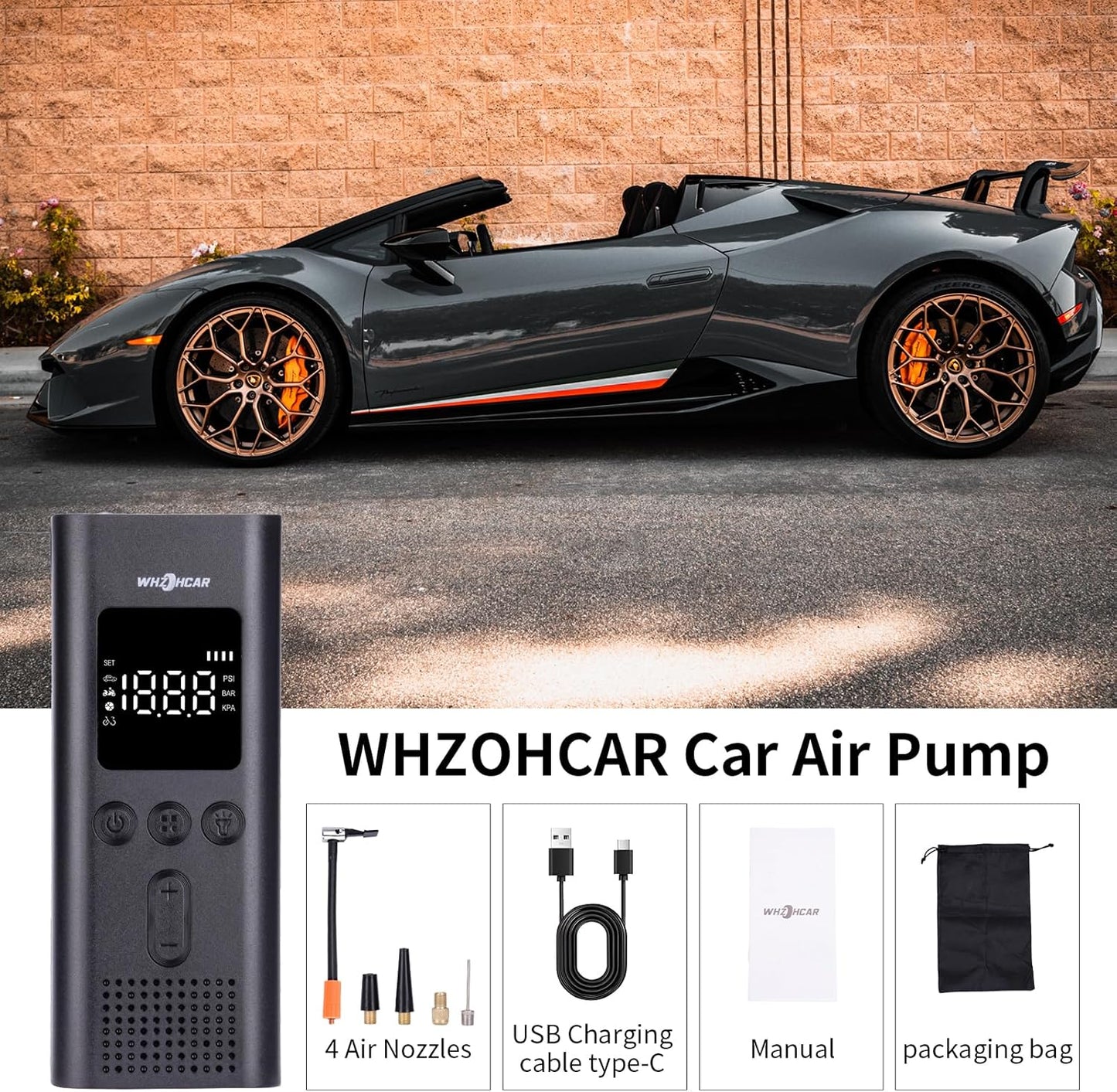 Elektrische Luftpumpe 6000mAh Wiederaufladbarer Autoreifen Pumpe 150PSI