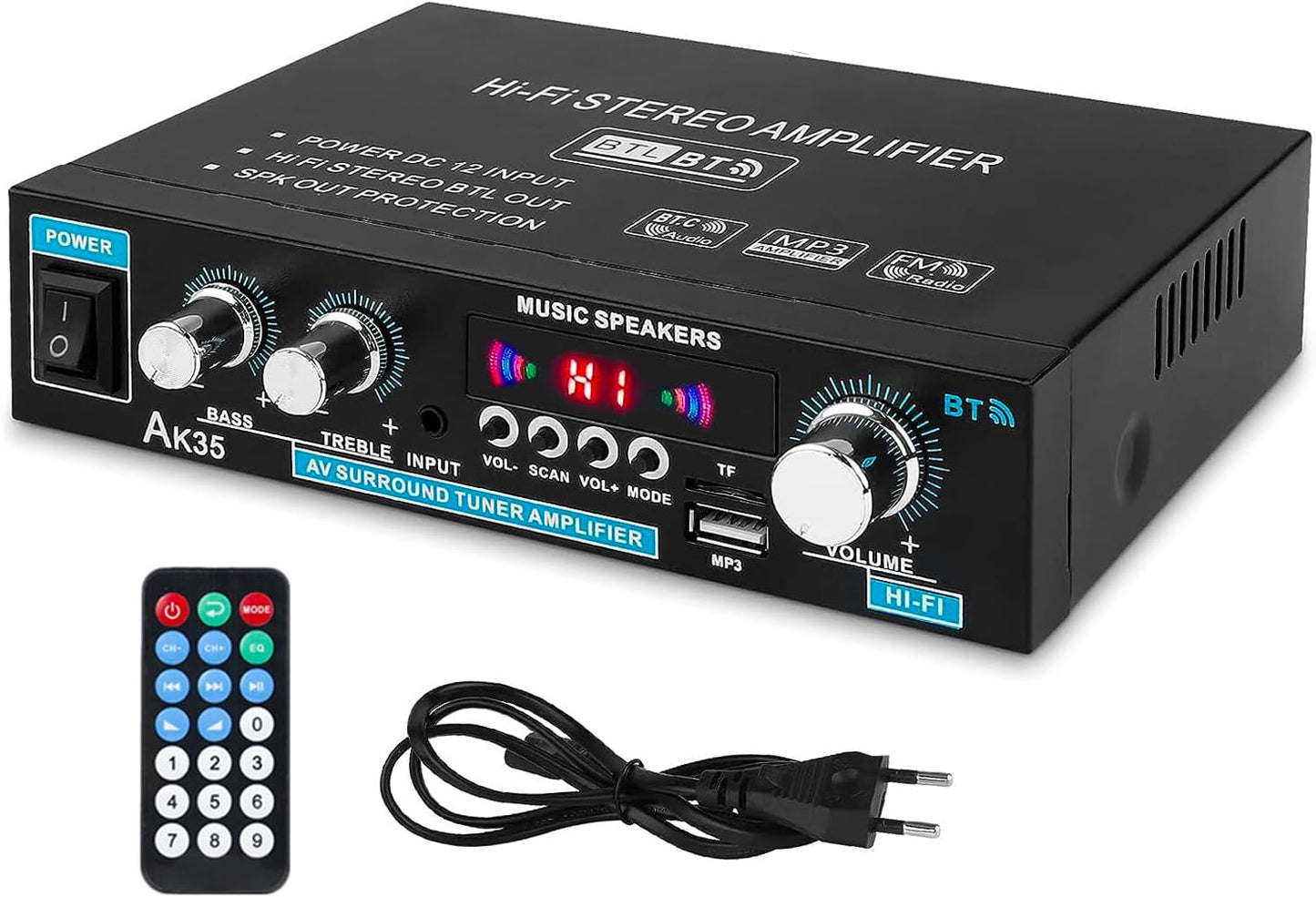 Bluetooth Mini Verstärker mit Netzteil, 2.0 Kanal 600 Watt Home Audio