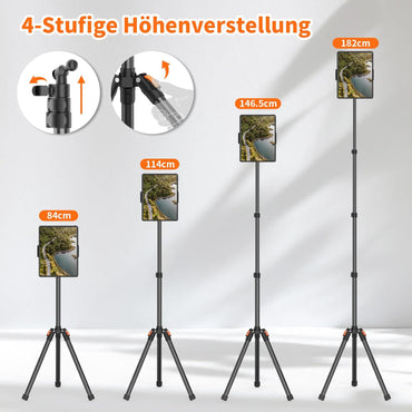 XXZU 182cm Tablet Halterung Stativ, 360° Drehbar Tabletständer Handy Stativ