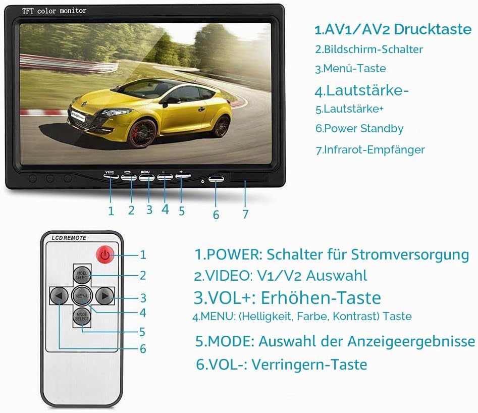 Rückfahrkamera, 4-polig, 12 V bis 24 V, 18 LEDs, IR-Nachtsicht, wasserdicht für Wohnmobil, Bus, LKW, Anhänger