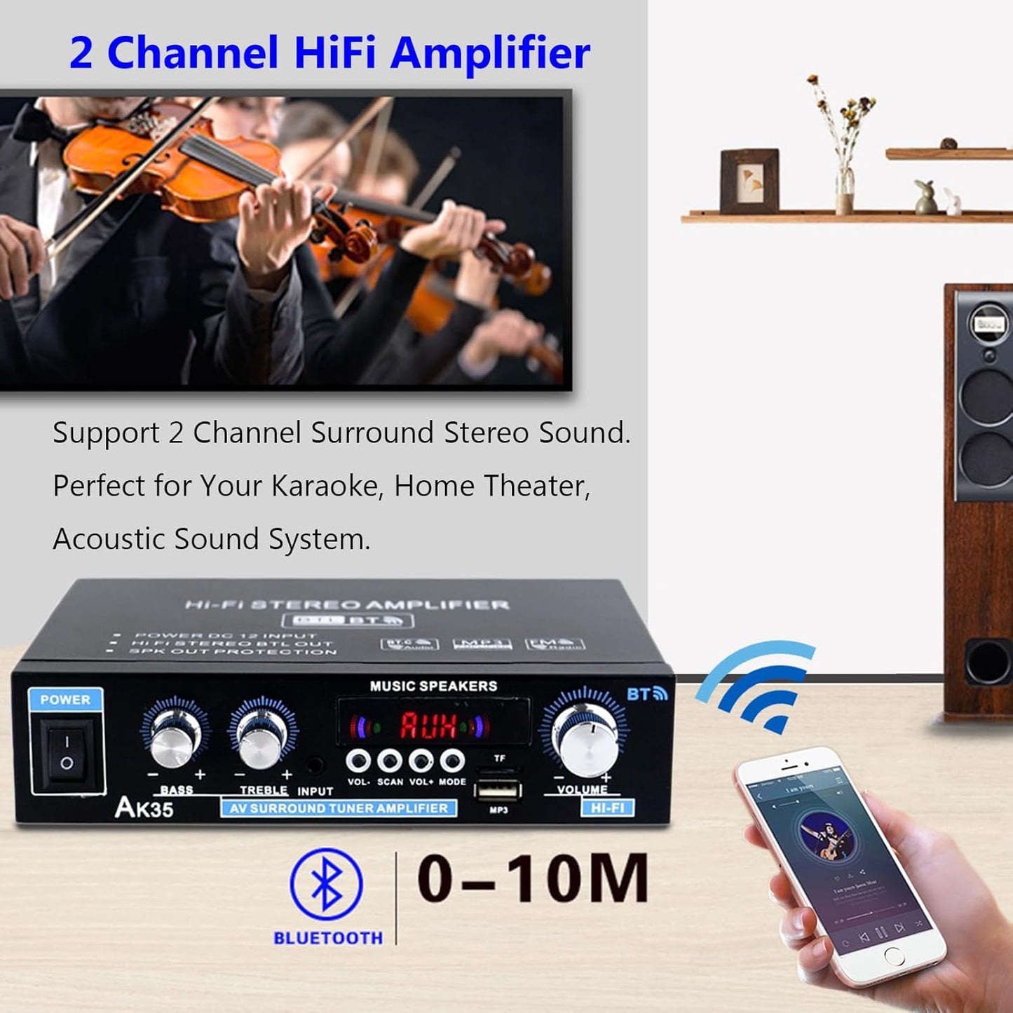 Bluetooth Mini Verstärker mit Netzteil, 2.0 Kanal 600 Watt Home Audio