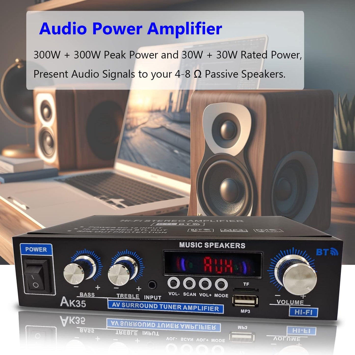 Bluetooth Mini Verstärker mit Netzteil, 2.0 Kanal 600 Watt Home Audio