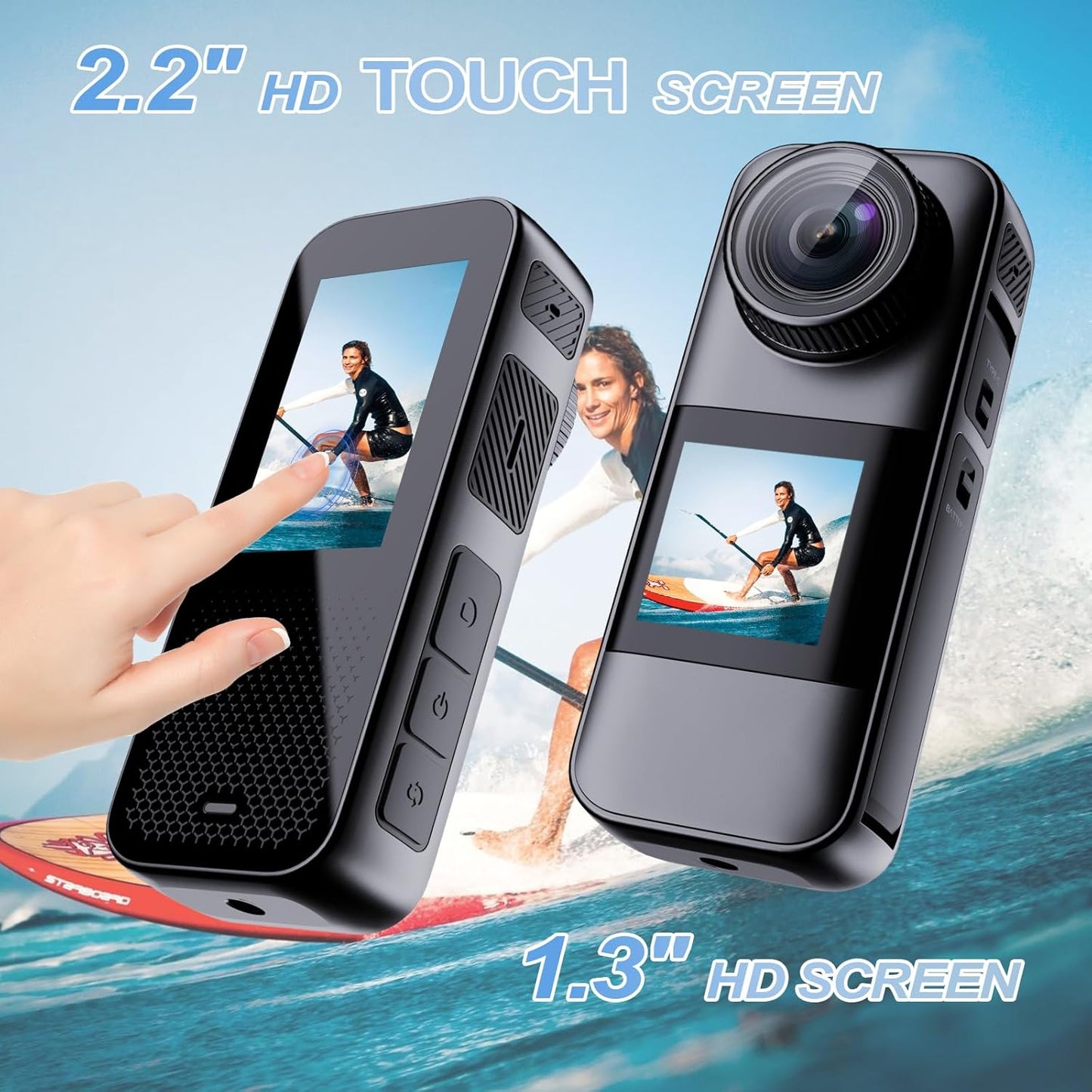 Xilecam Dual Screen Action Cam 4K 60FPS 2,2”-HD-Touchscreen, wasserdichte