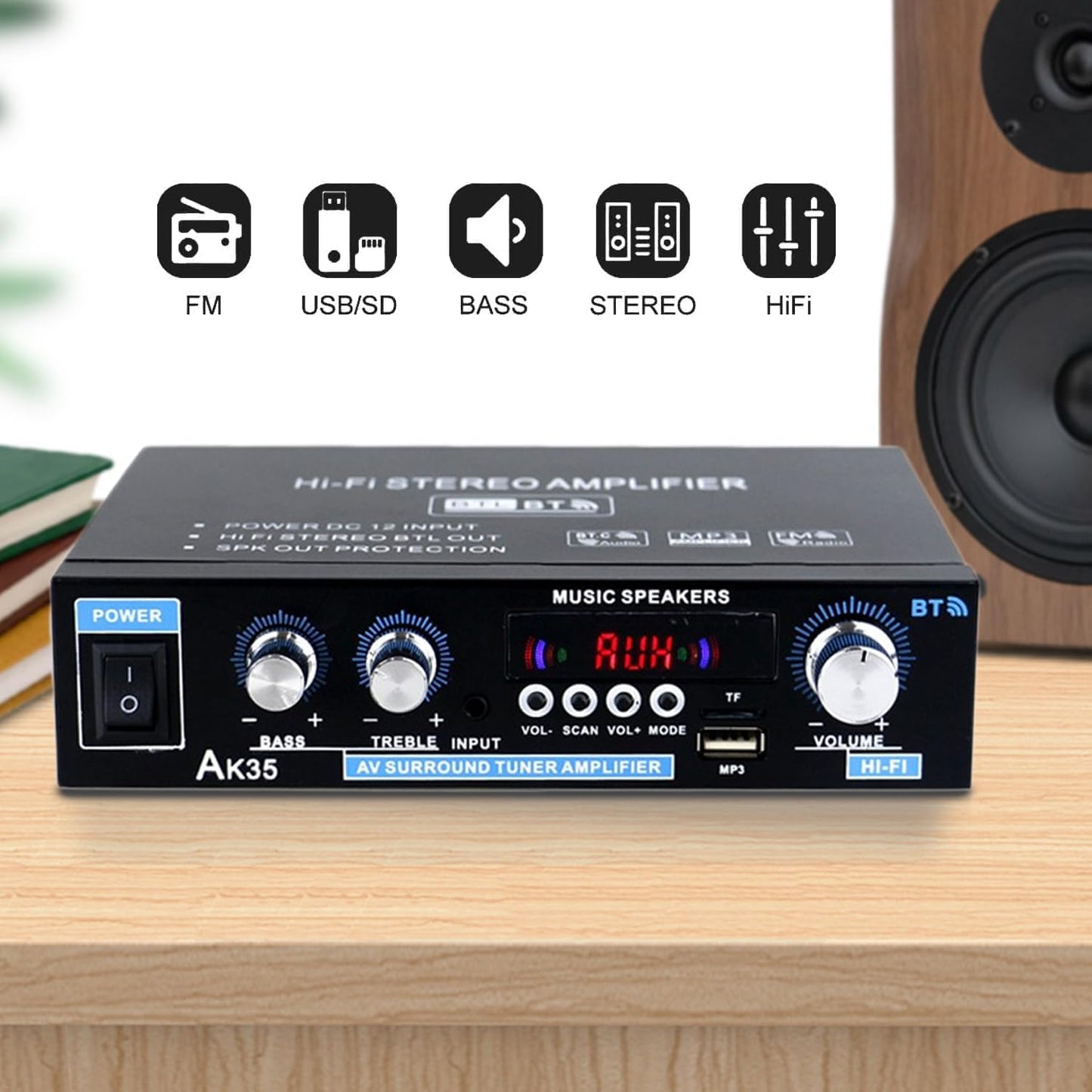 Bluetooth Mini Verstärker mit Netzteil, 2.0 Kanal 600 Watt Home Audio