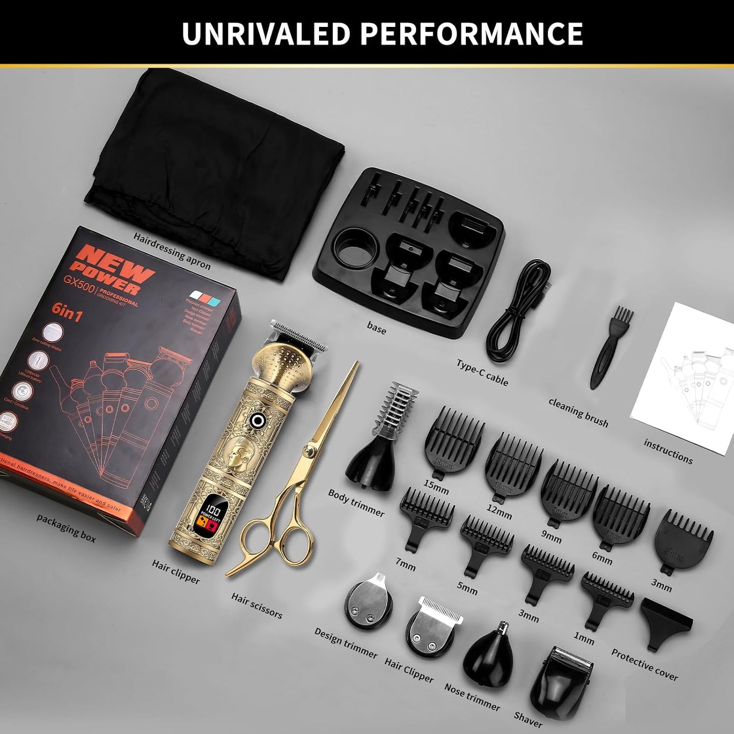 Professioneller Akku-Haarschneider für Männer 6-in-1 Trimmer-Set (7500 RPM, Akku)