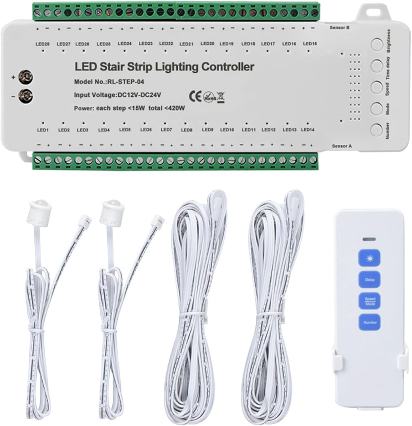 XLSBZ LED-Treppenstufenbeleuchtung Controller mit Bewegungsmelder,28 Stufen Treppenlichtsteuerung mit Fernbedienung