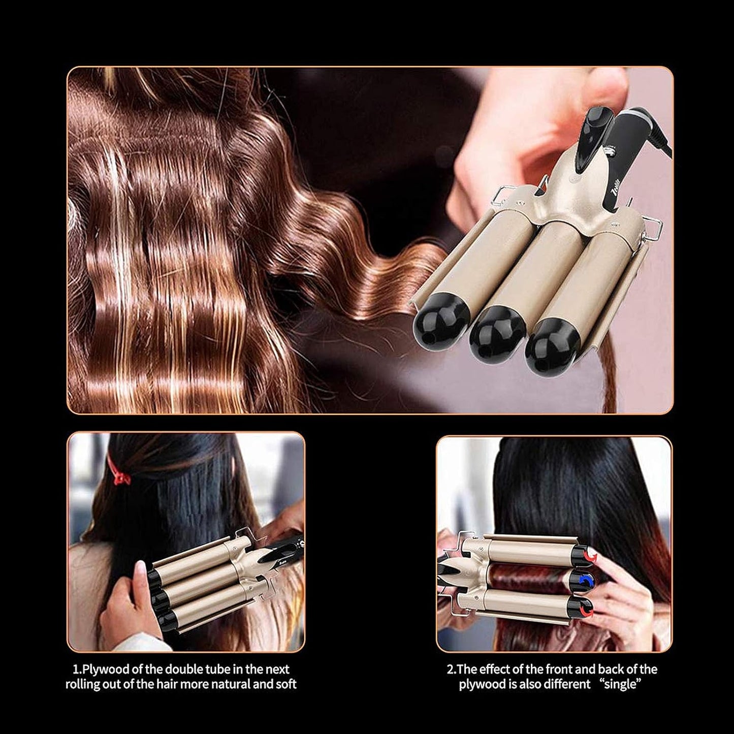 3 Barrel 80-210 ℃ Elektrische Haarcrimper Hair Waver Big Wave Lockenstab für einzigartiges Haarstyling