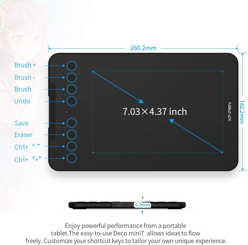 XP-PEN Deco Mini 7 Drawing Tablet Grafiktablett Pen Tablet OSU Spielen Stift Tablett mit 8 Express Tasten unterstützt Smartphone zum Fernunterricht