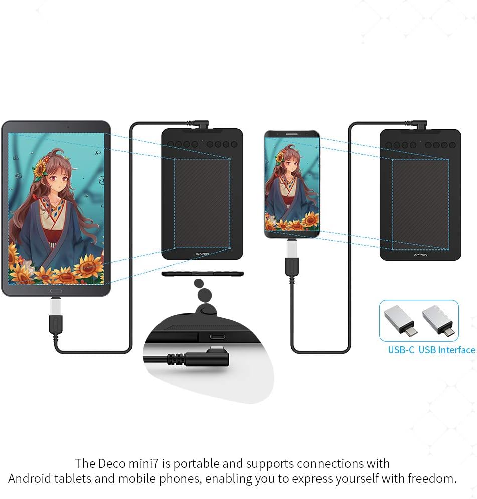 XP-PEN Deco Mini 7 Drawing Tablet Grafiktablett Pen Tablet OSU Spielen Stift Tablett mit 8 Express Tasten unterstützt Smartphone zum Fernunterricht