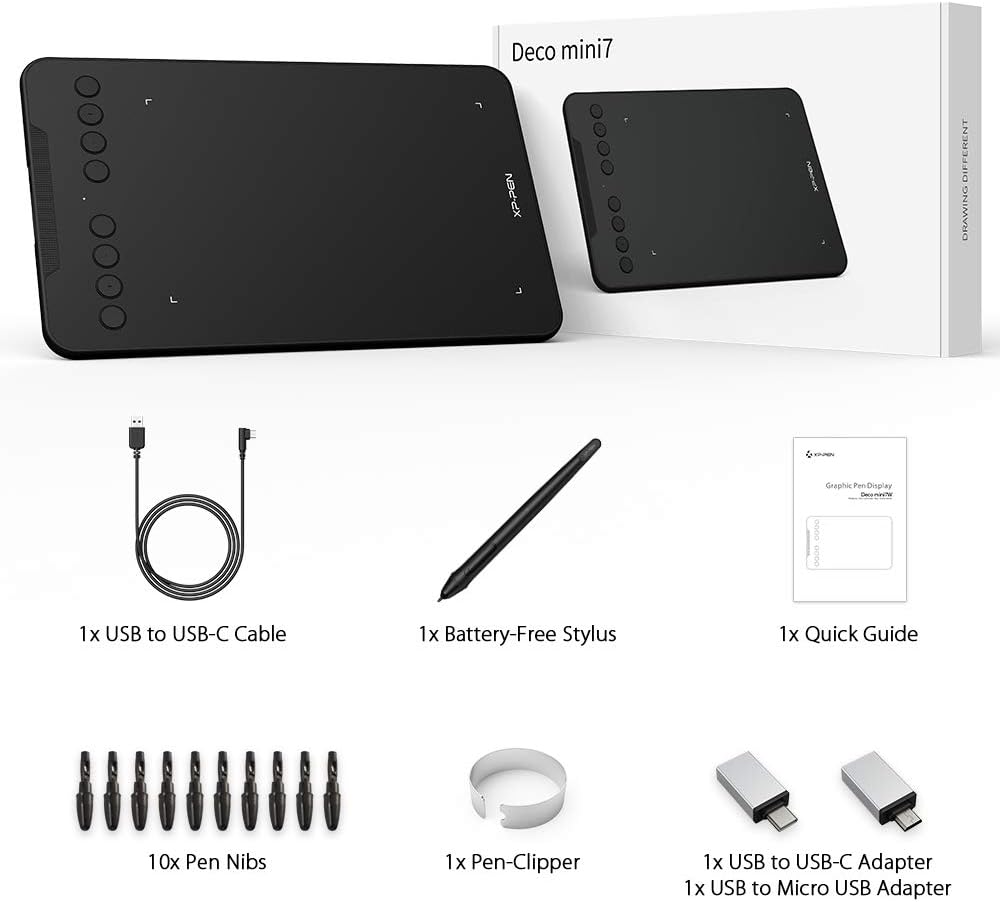 XP-PEN Deco Mini 7 Drawing Tablet Grafiktablett Pen Tablet OSU Spielen Stift Tablett mit 8 Express Tasten unterstützt Smartphone zum Fernunterricht