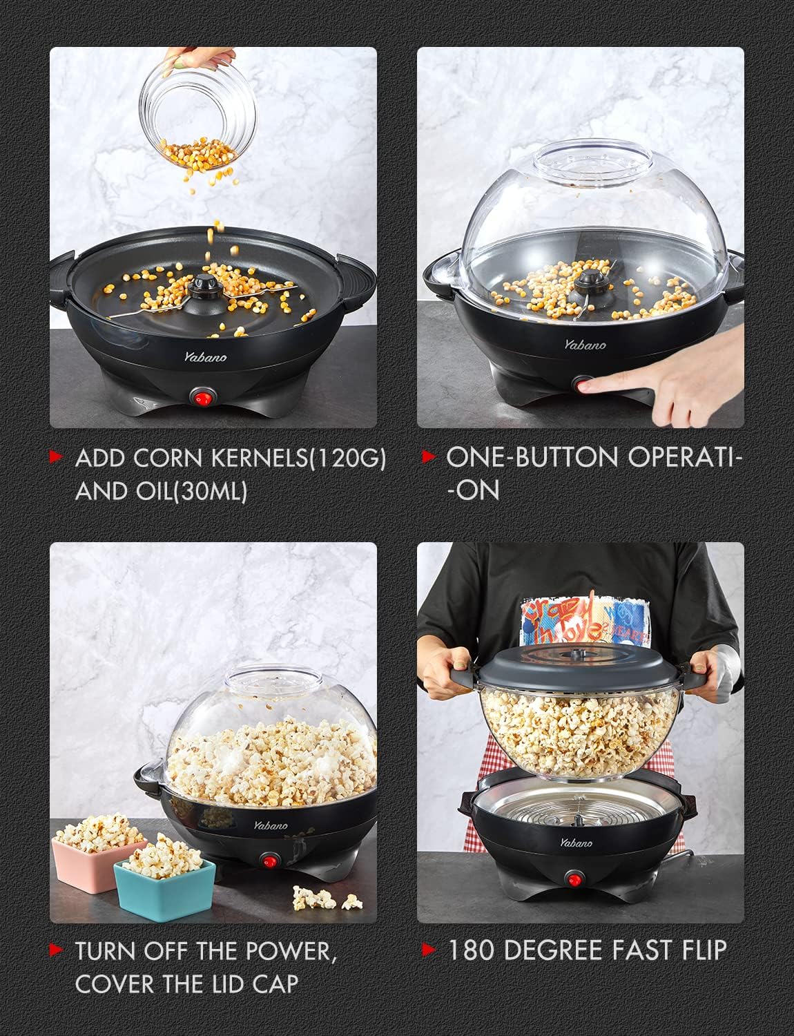 Yabano Popcornmaschine 5L Abnehmbare Heizfläche Schwarz