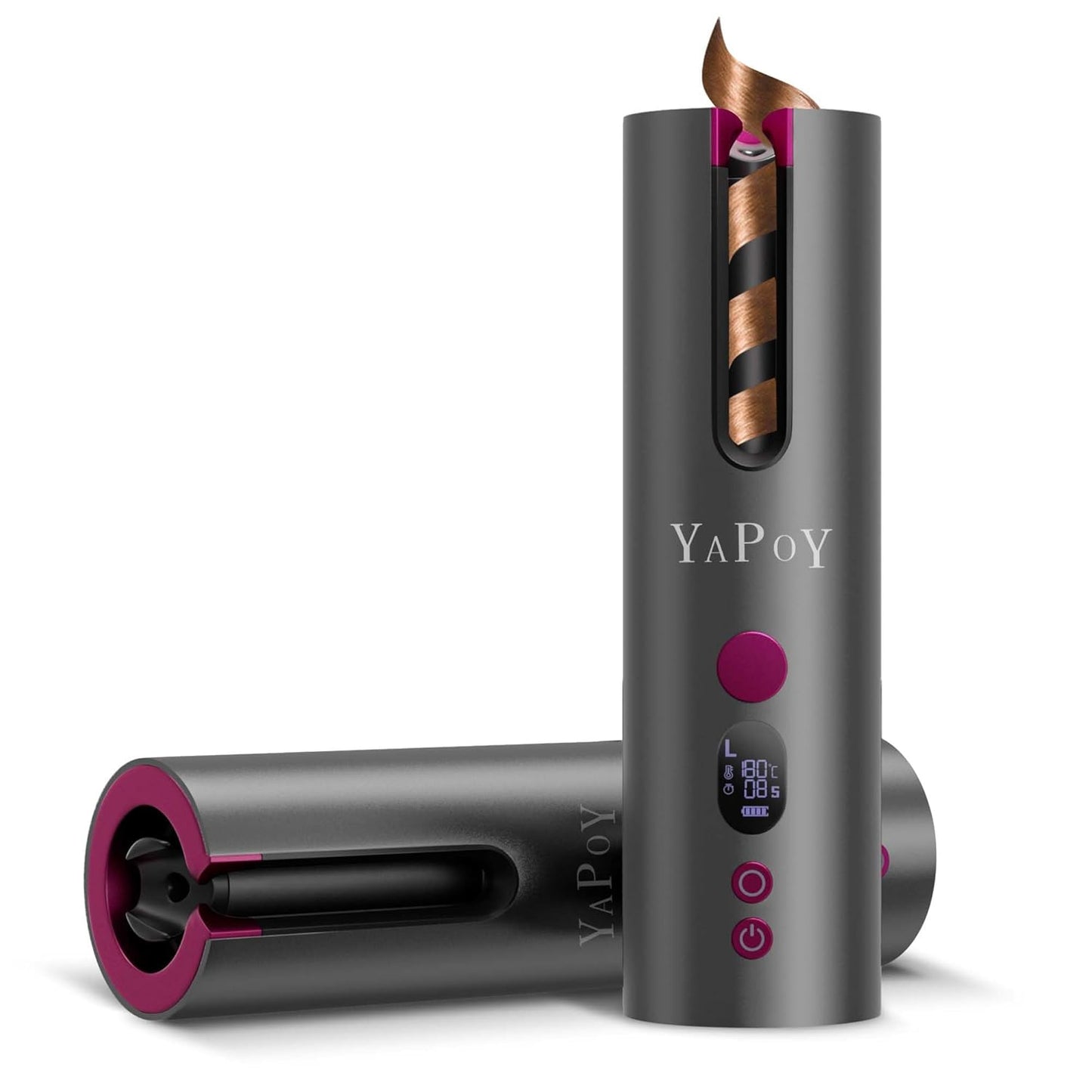 YAPOY Schnurlose Automatischer Lockenstab mit 5 Temp,Timer Magenta
