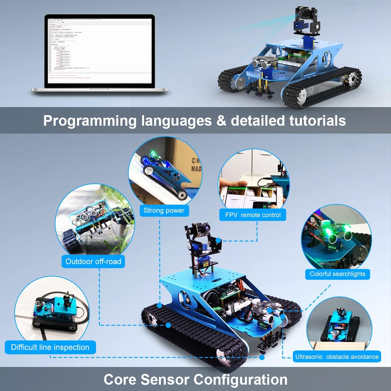 Yahboom Raspberry Pi Robotic mit Kamera Programmierbares AI Tank Robot Kit