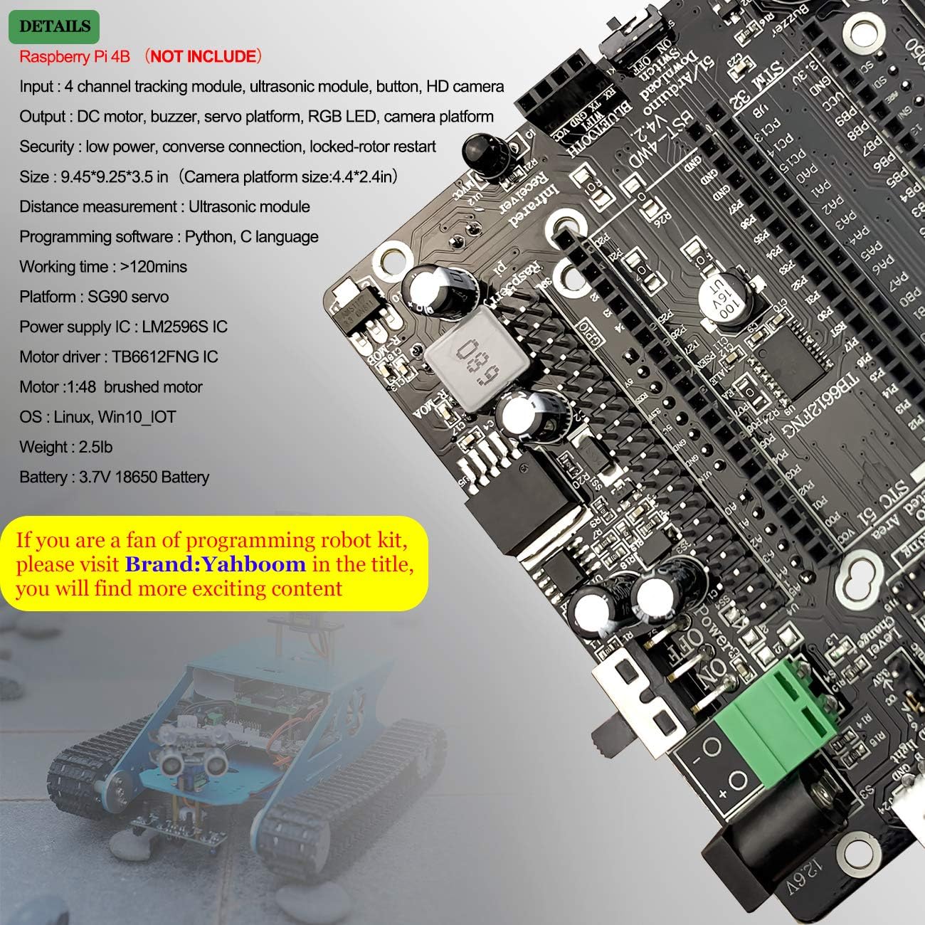 Yahboom Raspberry Pi Robotic mit Kamera Programmierbares AI Tank Robot Kit