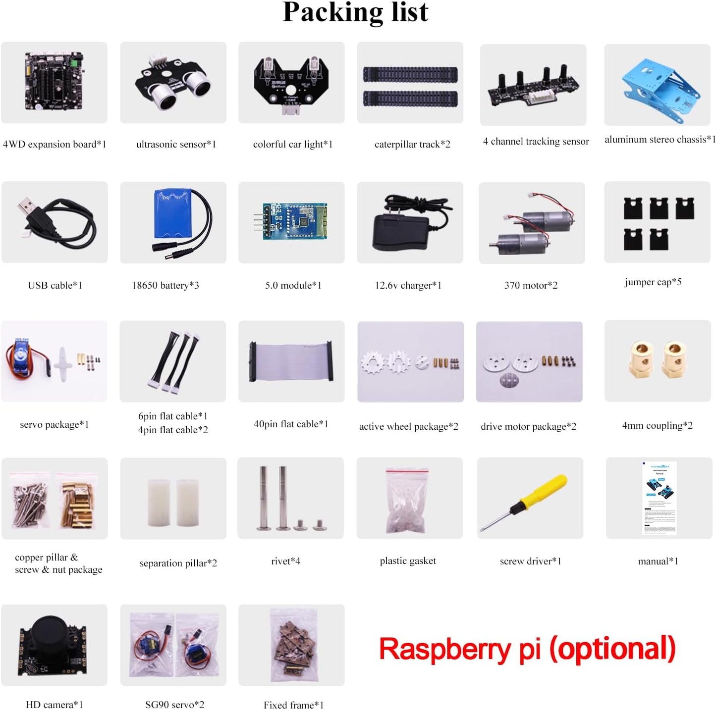 Yahboom Raspberry Pi Robotic mit Kamera Programmierbares AI Tank Robot Kit