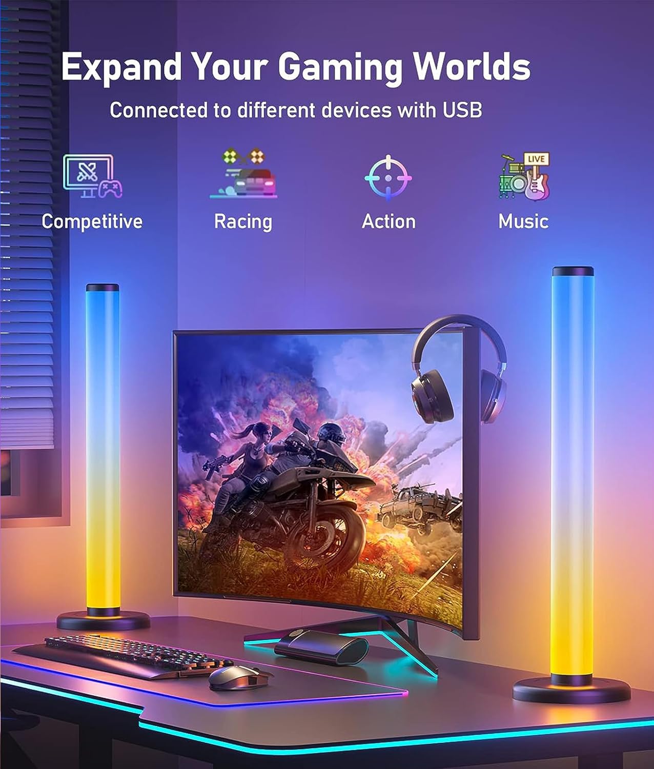 Ydene 360° Smart LED Lightbar, RGB fancy LEDs Gaming Beleuchtung