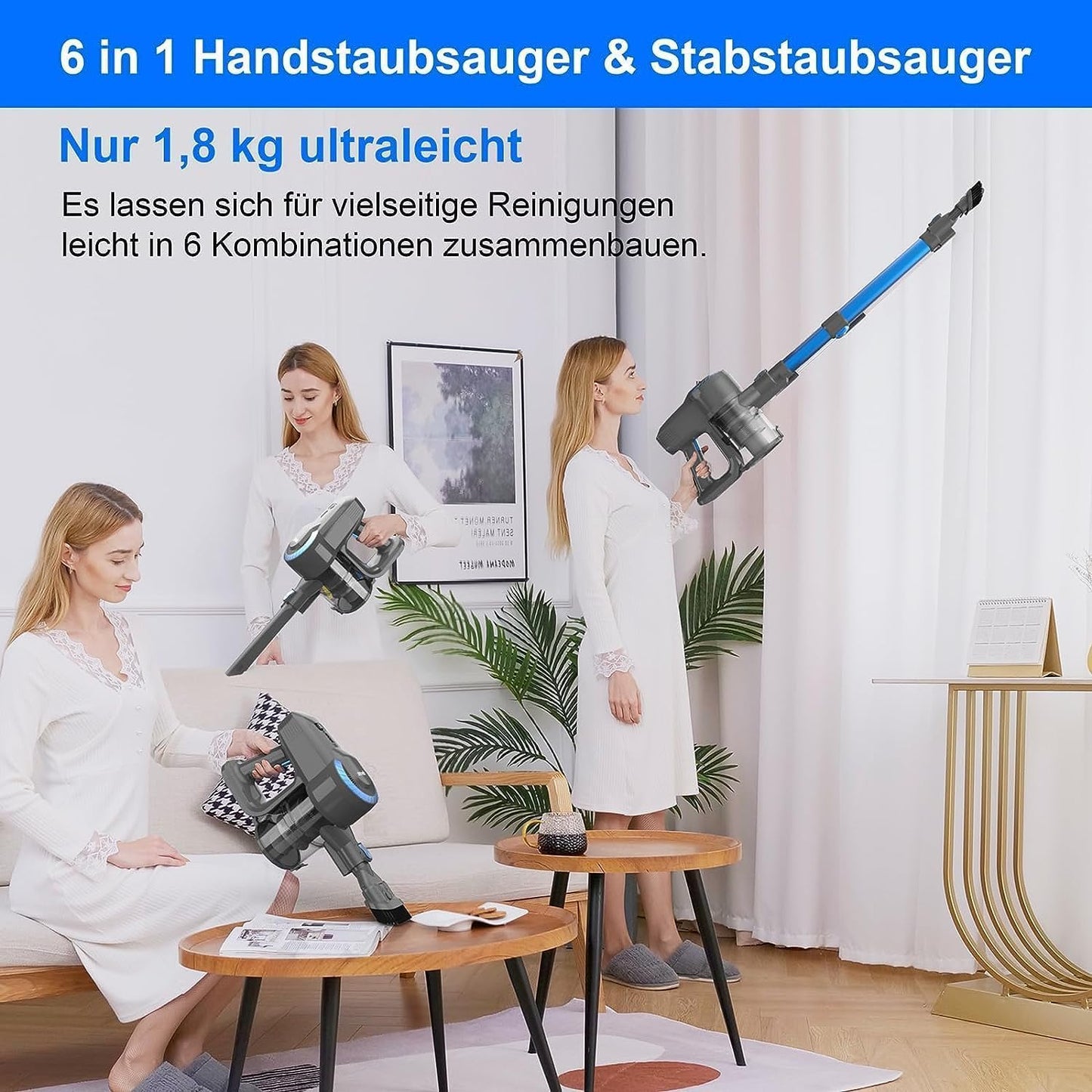 YISORA Akku Staubsauger, 20000pa Ultraleichter Kabellos, 40 Min Laufzeit
