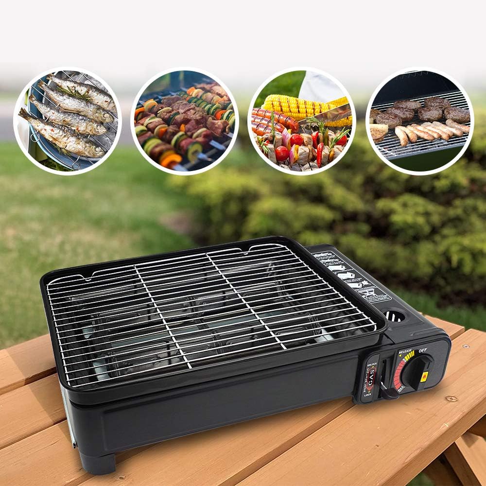 Yinleader tragbarer Gasgrill Gaskocher Campingkocher Gasbrenner mit Koffer
