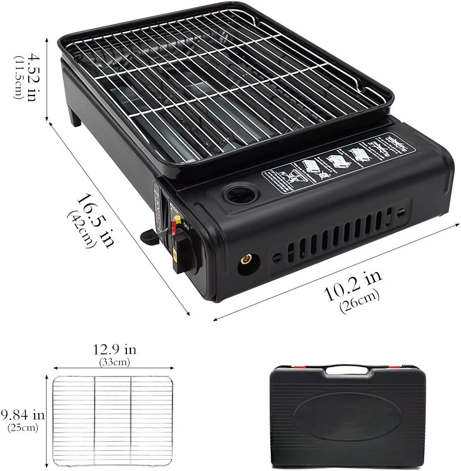 Yinleader tragbarer Gasgrill Gaskocher Campingkocher Gasbrenner mit Koffer