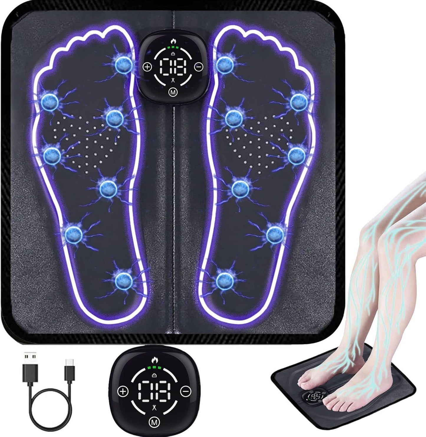 Yonars Elektrisches Fußmassagegerät, Intelligente Massagematte 10 Modi 20 Einstellbare Frequenzen EMS