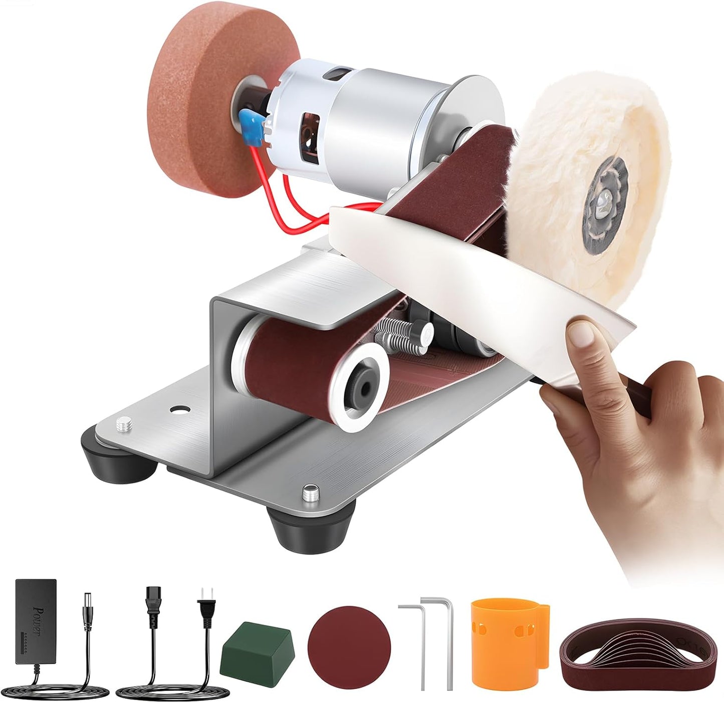 Yofuly Mini Bandschleifer, Doppelschleifer 7-Stufig Verstellbarer Polierer mit 330 * 30 mm Schleifbänder