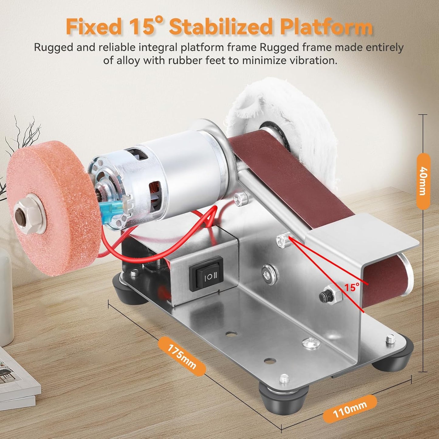 Yofuly Mini Bandschleifer, Doppelschleifer 7-Stufig Verstellbarer Polierer mit 330 * 30 mm Schleifbänder