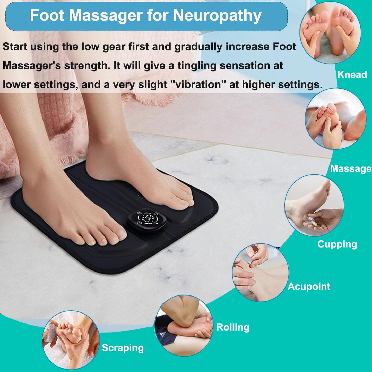 Yonars Elektrisches Fußmassagegerät, Intelligente Massagematte 10 Modi 20 Einstellbare Frequenzen EMS
