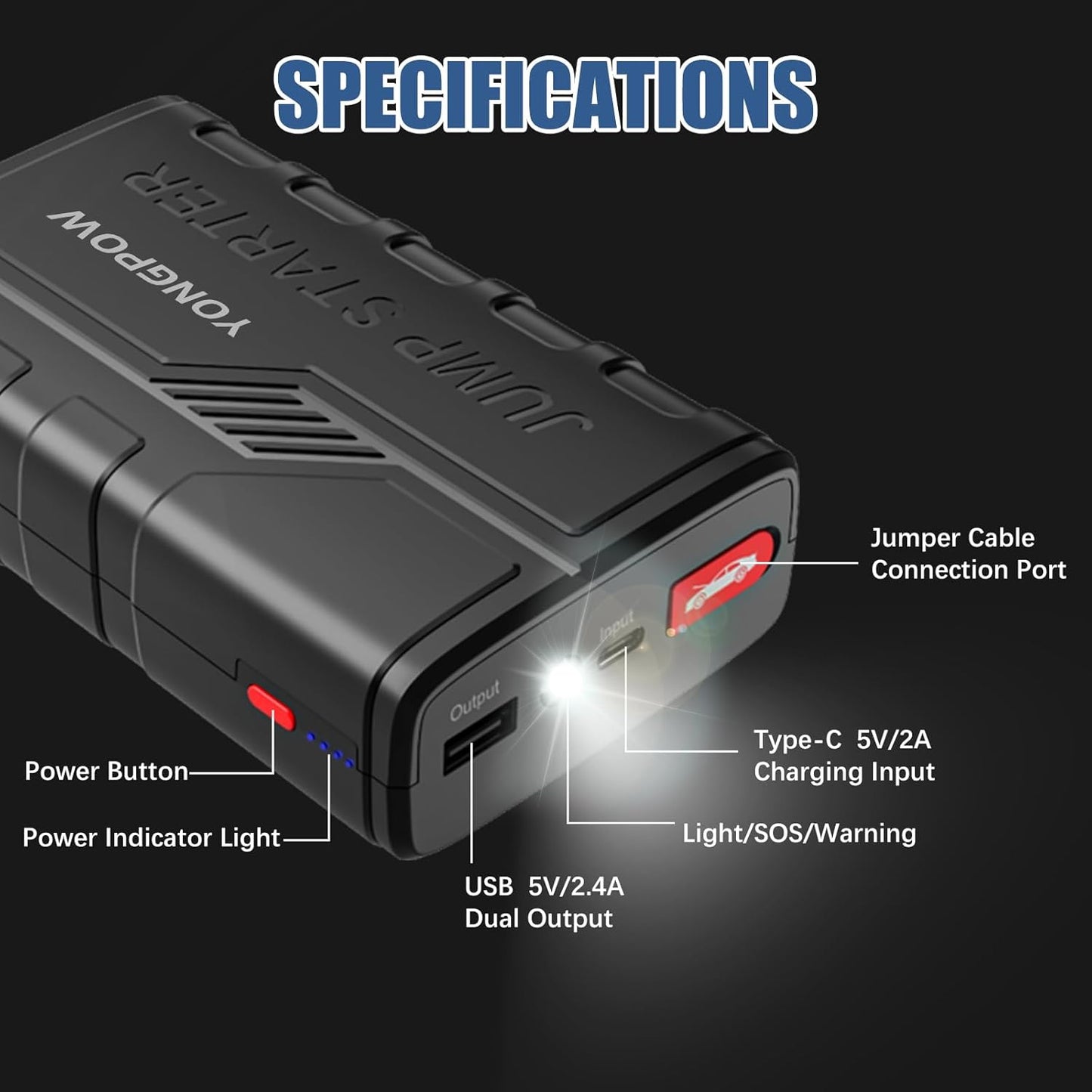 YONGPOW Starthilfe Powerbank 1200A 12V Tragbare Auto Batterie Booster Starter Powerbank