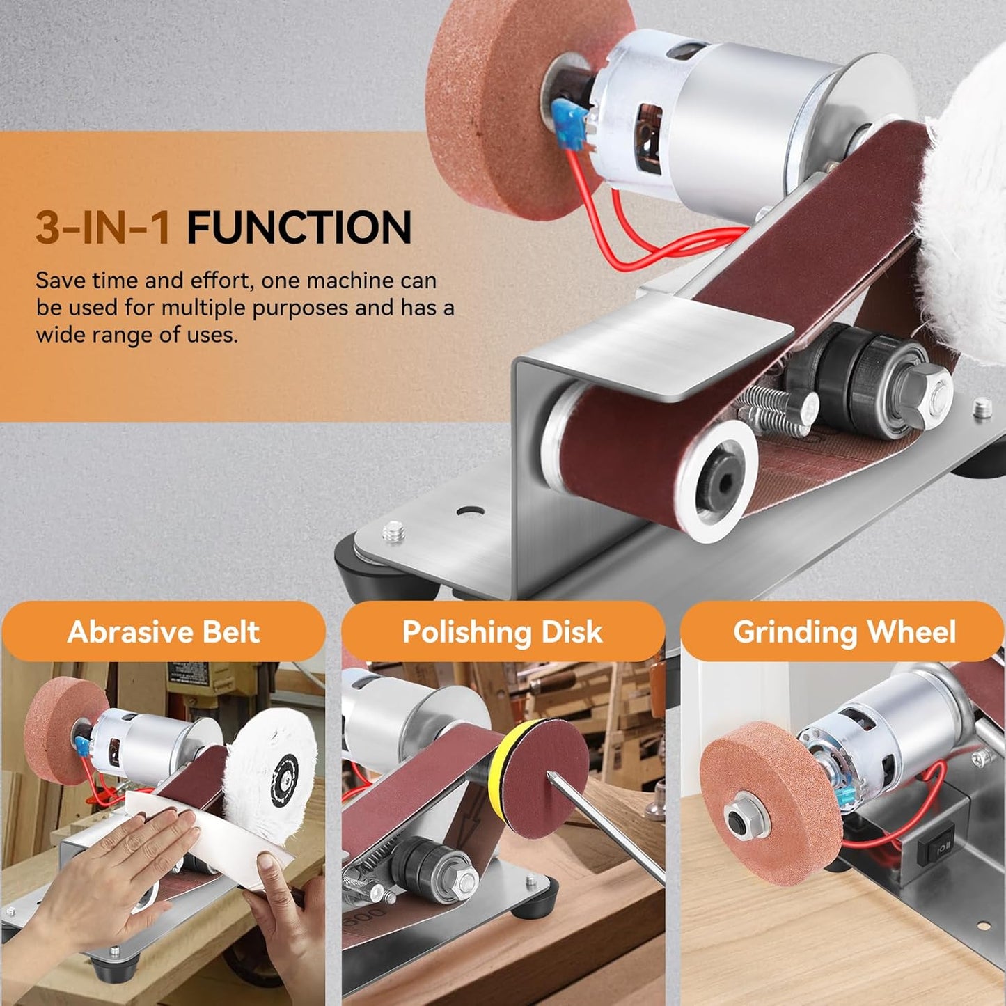 Yofuly Mini Bandschleifer, Doppelschleifer 7-Stufig Verstellbarer Polierer mit 330 * 30 mm Schleifbänder