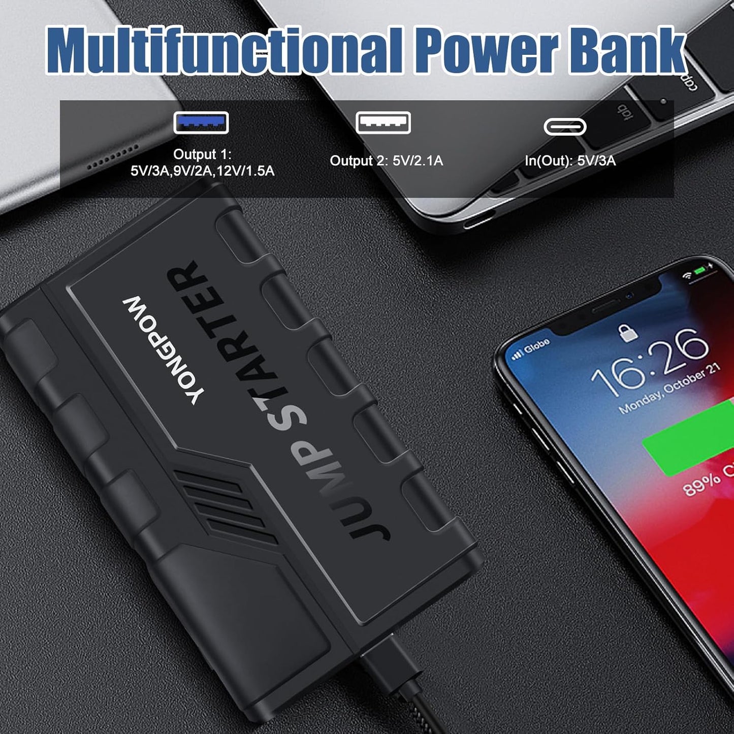 YONGPOW Starthilfe Powerbank 1200A 12V Tragbare Auto Batterie Booster Starter Powerbank
