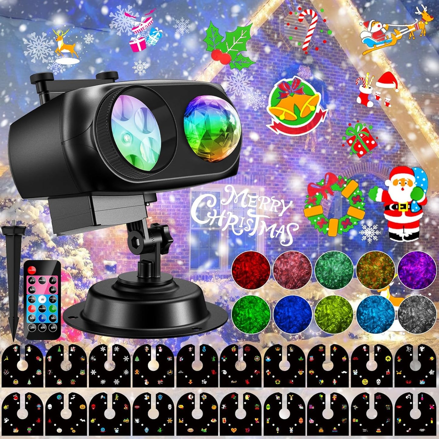 YAZEKY Projektor Weihnachten 20 Filme LED Projektionslampe mit 8 Muster 10 Farben